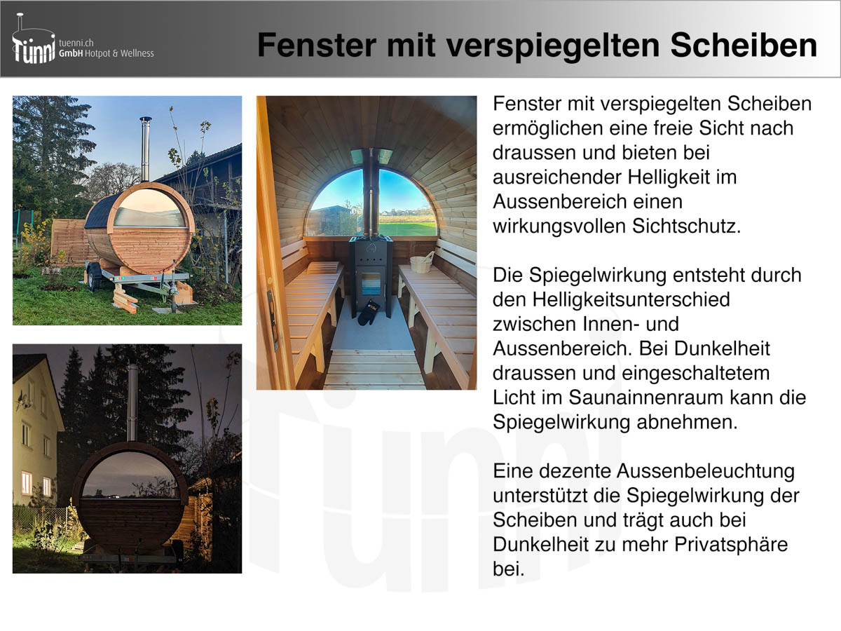 Saunafass Rückseite Fenster Verspiegelt