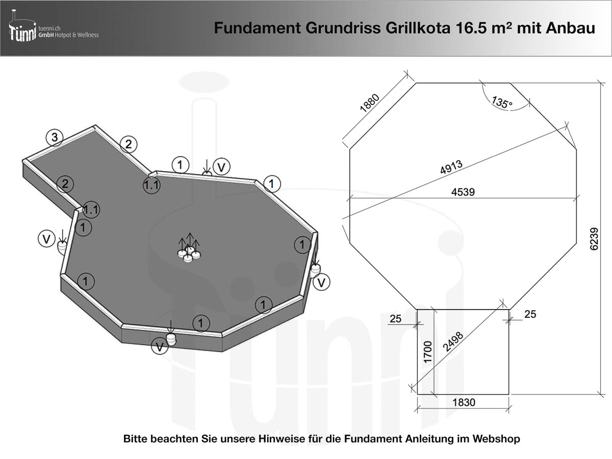Fundamentplan Grillkota mit Anbau 16.5m²