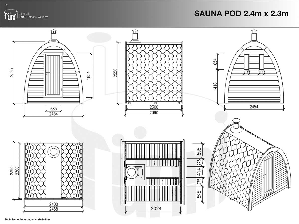 Sauna Pod 2.4 × 2.3 m – Zeichnung