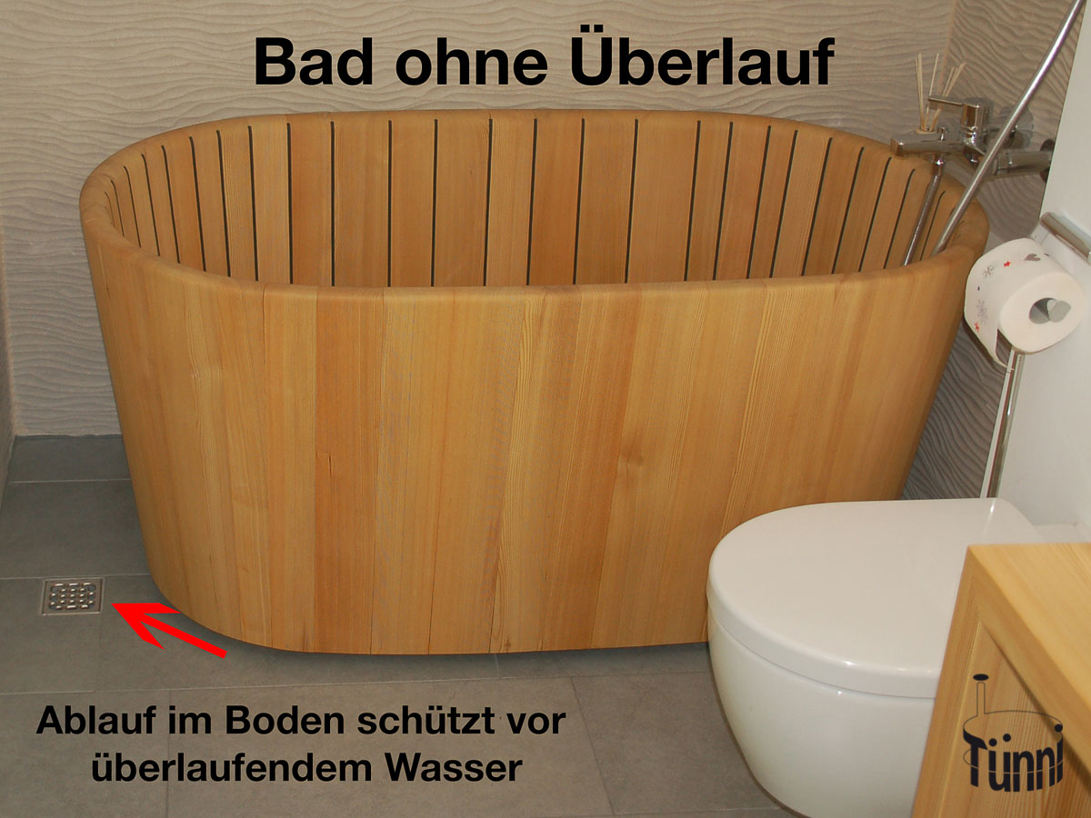 Ofuro Holzbadewanne mit Ablauf im Boden