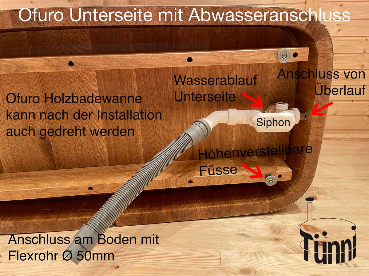 Ofuro Holzbadewanne - Bad Unterseite mit Abwasserablauf