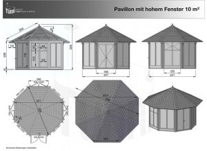 10 m² Pavillon mit hohem Fenster, Zeichnung