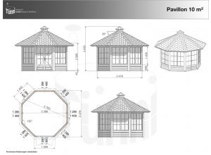 10 m² Pavillon, Zeichnung, Mass-Zeichnung