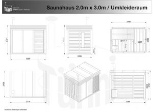 Zeichnung: Saunshau 2.0m x 3.0m mit Umkleideraum