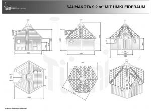 Zeichnung 9.2 m² Saunakota mit Umkleideraum