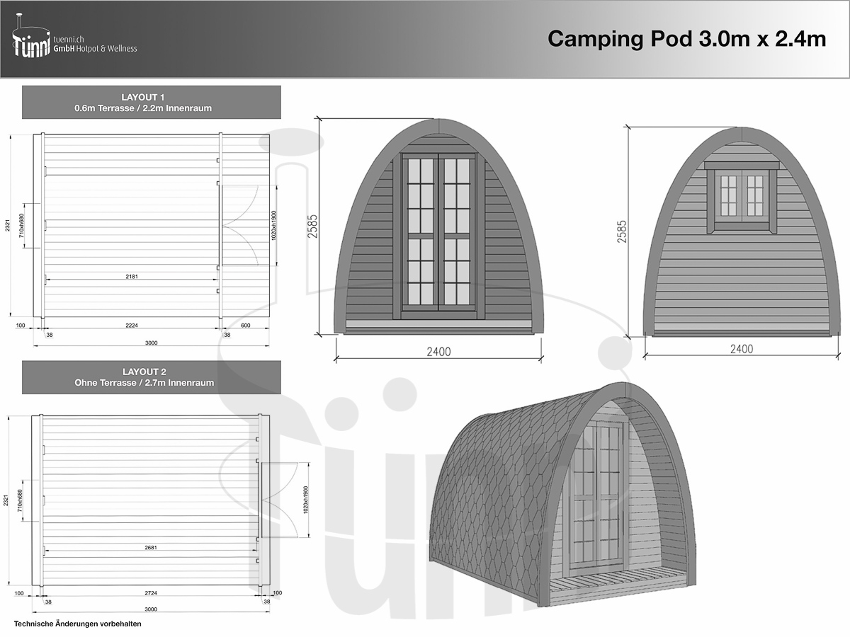 Zeichnung für Campingpod 3.0m Länge, 2.4m Breite
