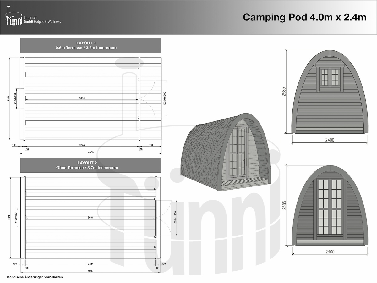 Zeichnung für Campingpod 4.0m Länge, 2.4m Breite