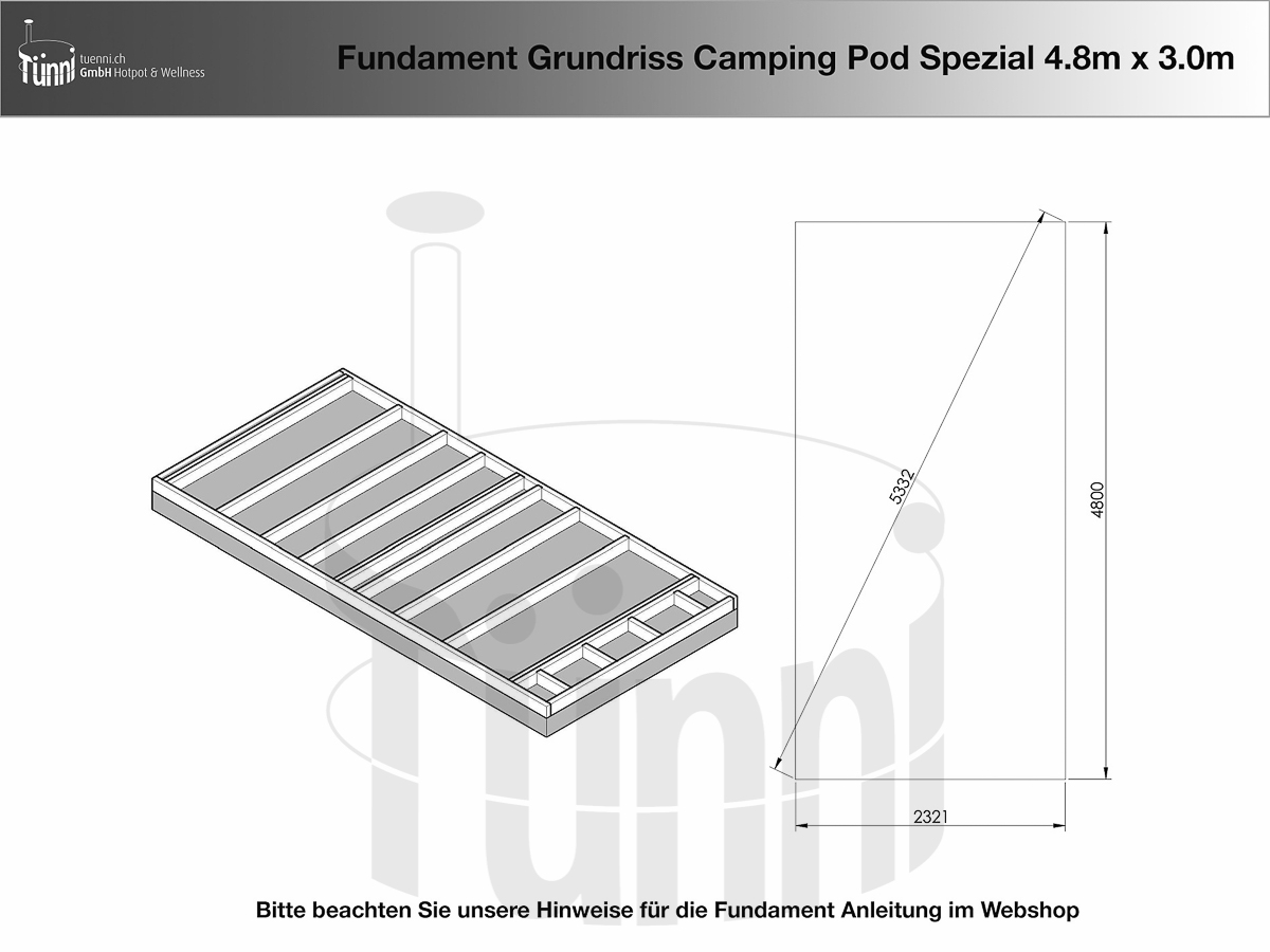 Fundamentplanung für Campingpod 4.8m x 3.0m