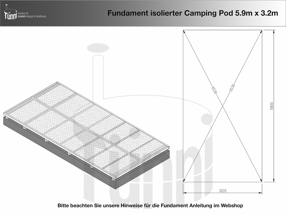 Fundamentplanung für Campingpod isoliert 5.9m x 3.2m