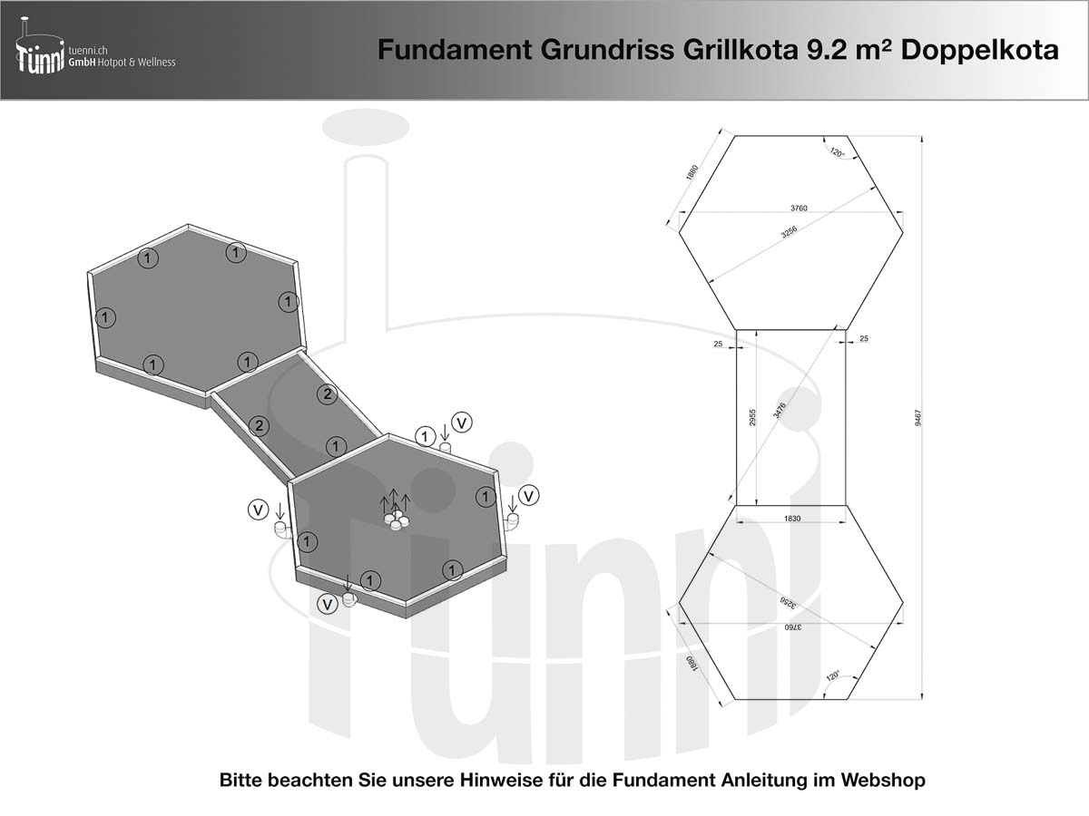 Fundamentplan 9.2 m² + 9.2 m² Doppel Grillkota