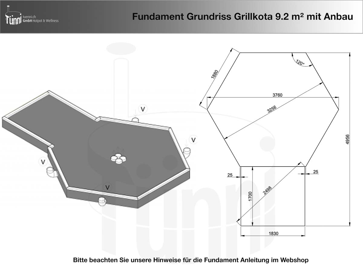 Fundamentplan Grillkota mit Anbau 9.2 m²