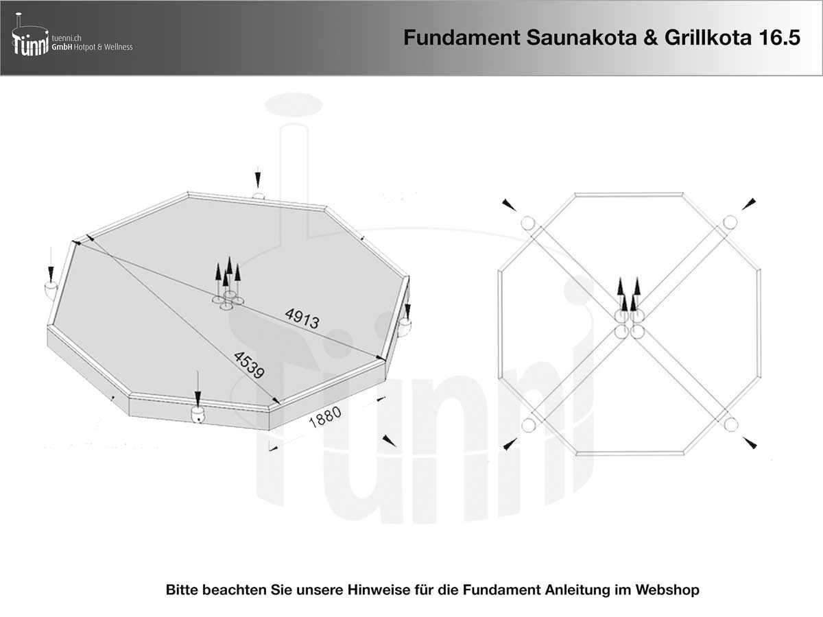 Fundamentplan Saunakota 16.5 m²