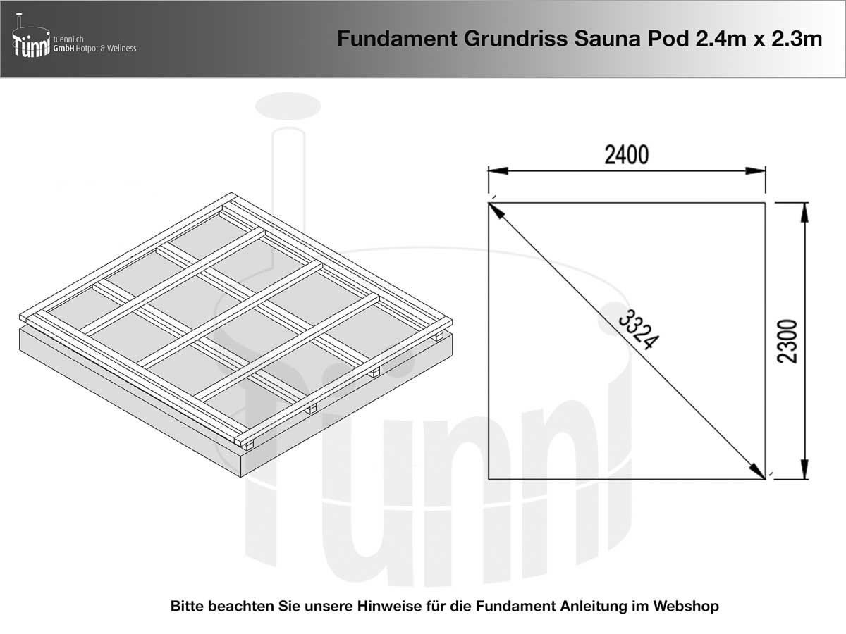 Fundamentplan Sauna Pod 2.4 x 2.3m
