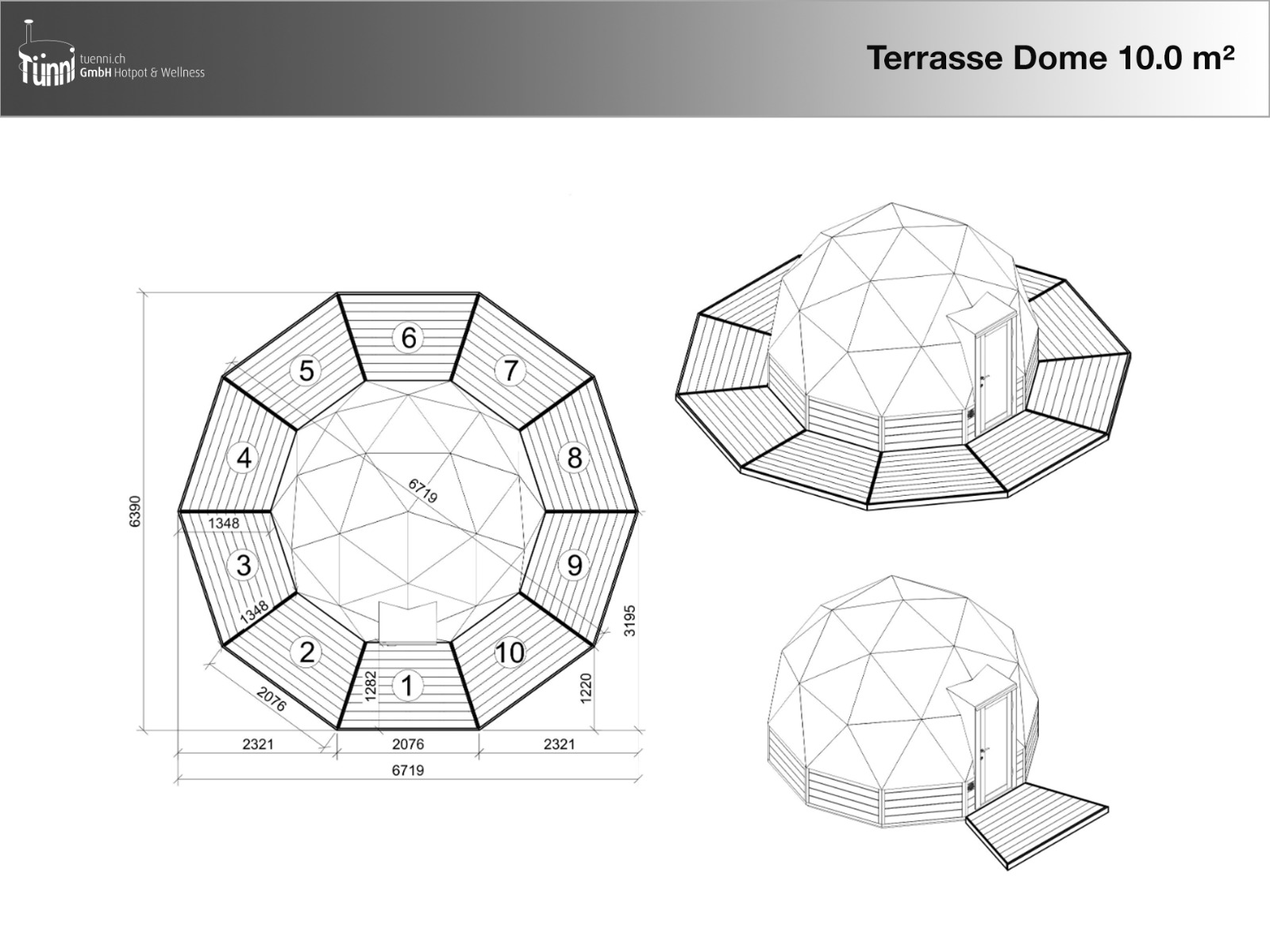 Zeichnung für Tünni Dome 10m2 Terrasse
