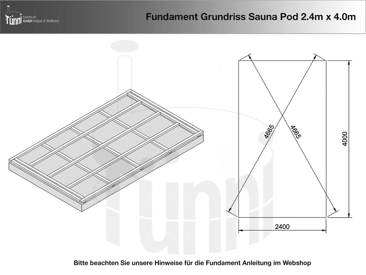 Fundamentplan Sauna Pod 2.4 x 4.0m