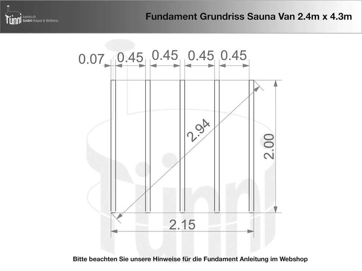 Fundamentplan Sauna Van 2.4 x 4.3m